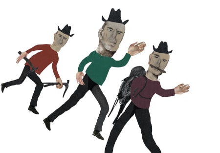 Gamle menn på vei til veggen. Illustrason: Julie Gry Sveistrup